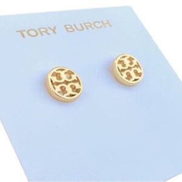 New?Tory Burch Gold Logo Miller Stud Earrings - Picture 1 of 5